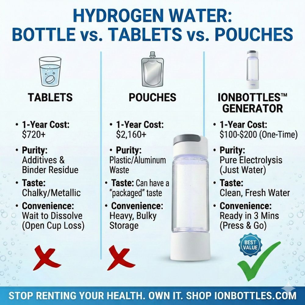 Hydrogen Water Bottles vs. Tablets vs. Pouches: Which is Best for Your Health & Wallet?